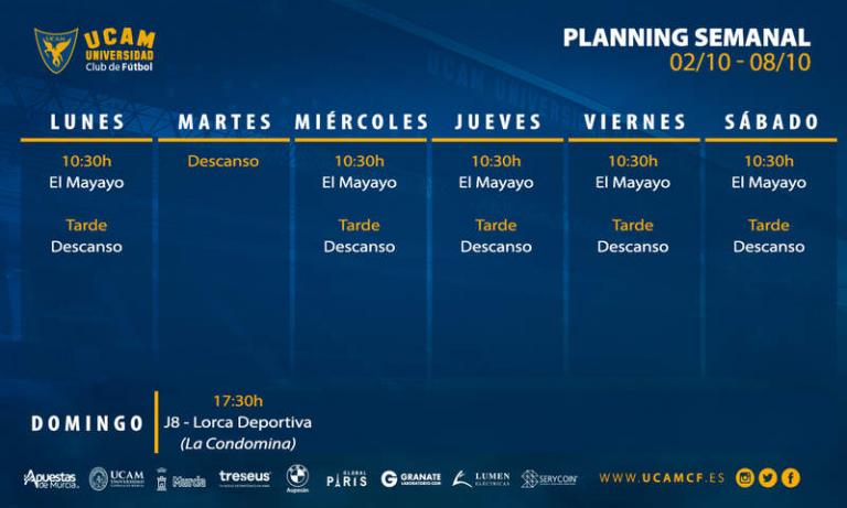 Plan de entrenamientos del UCAM Murcia CF (02/10 – 08/10)